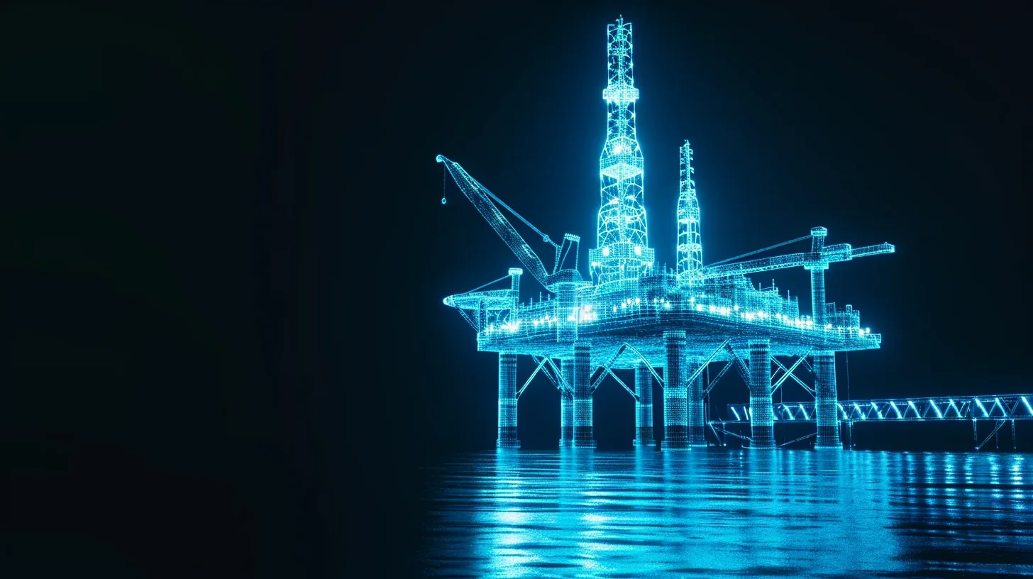 Glowing outline of an offshore oil rig