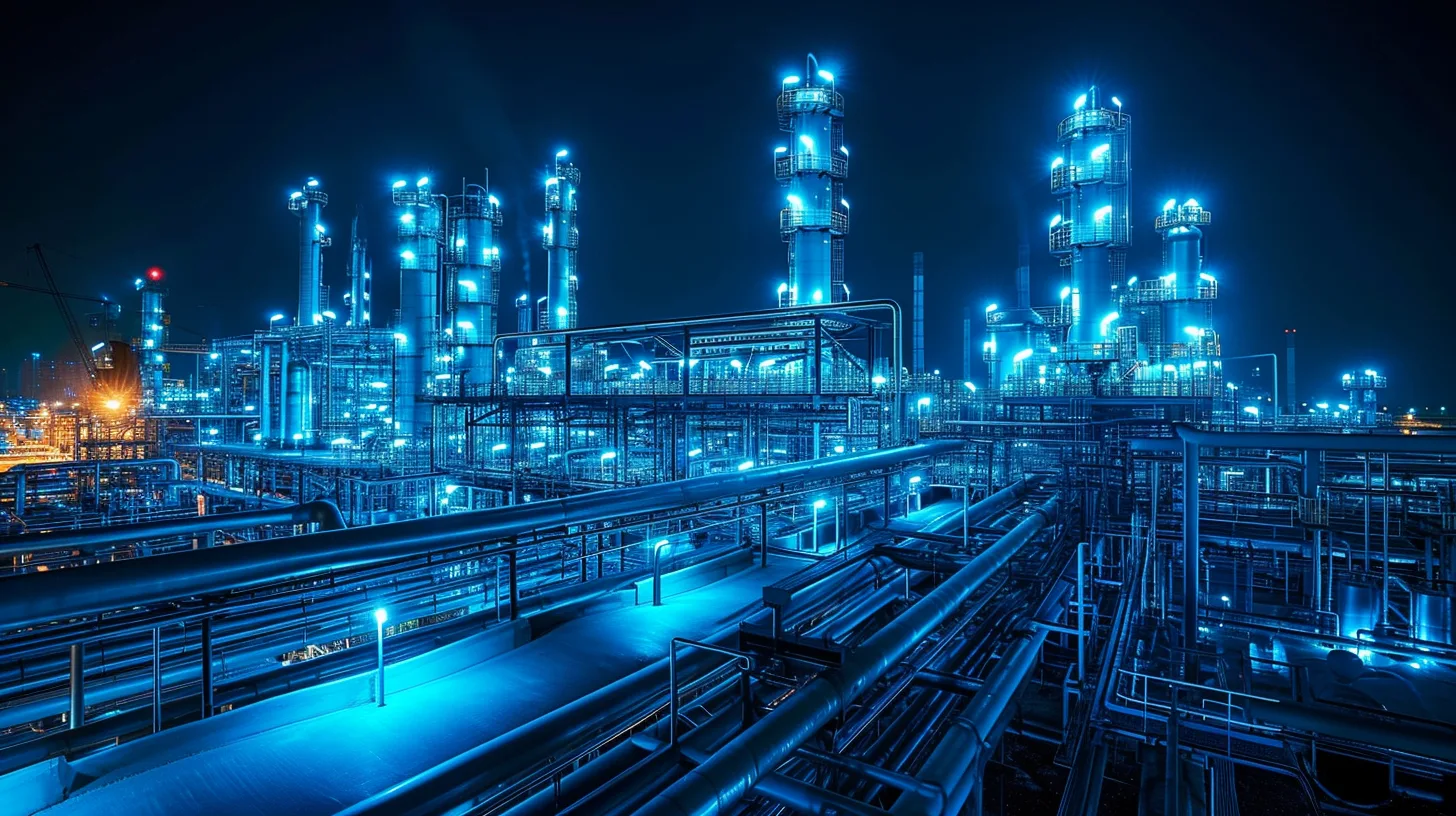 Oil and gas plant at night