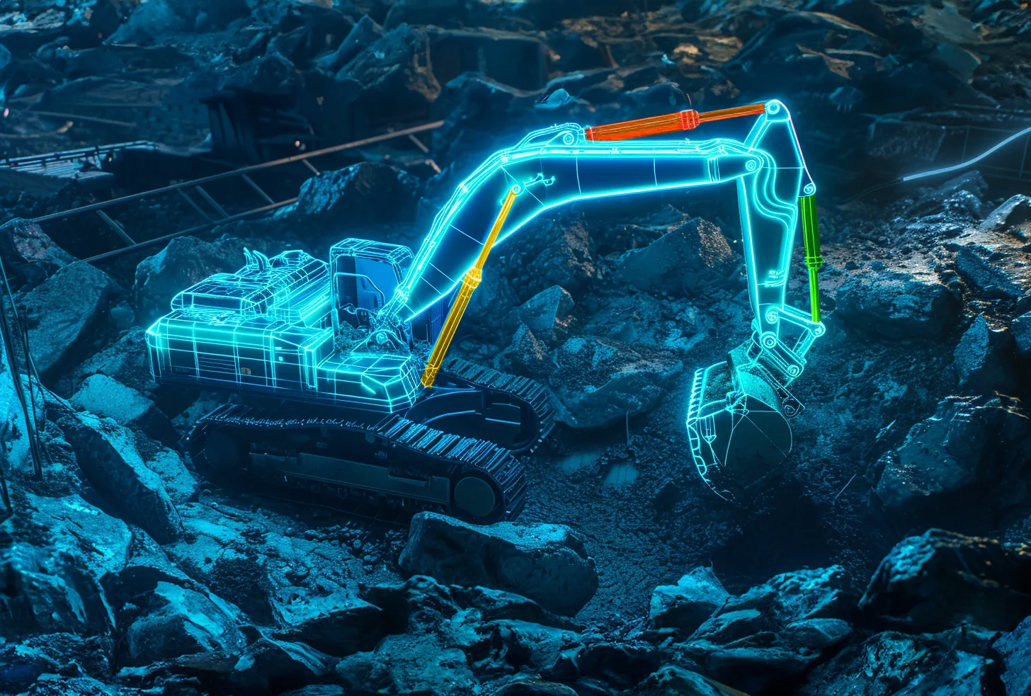 3D scan of an excavator — multicolour highlights