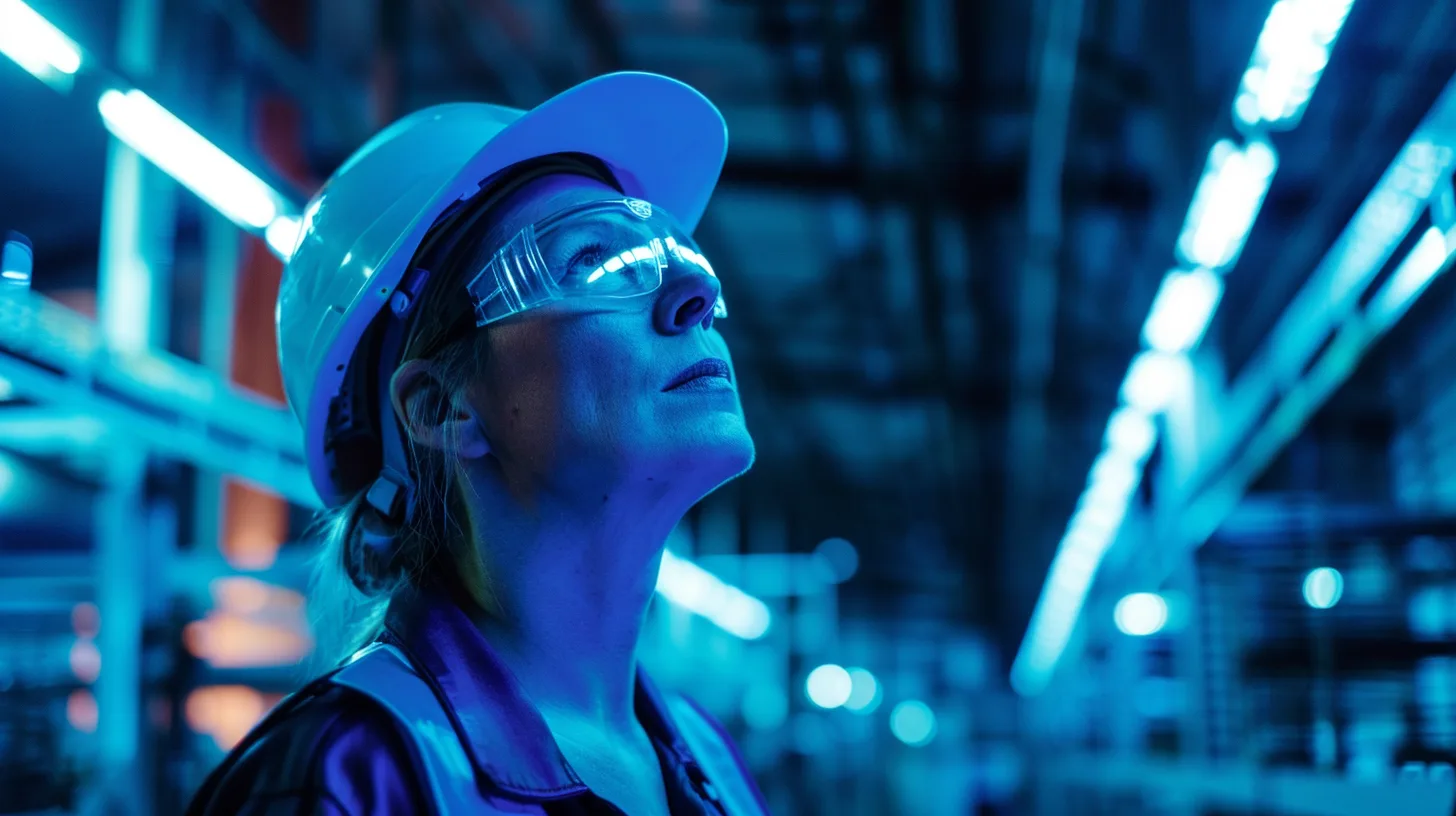 Worker in hard hat, plant interior